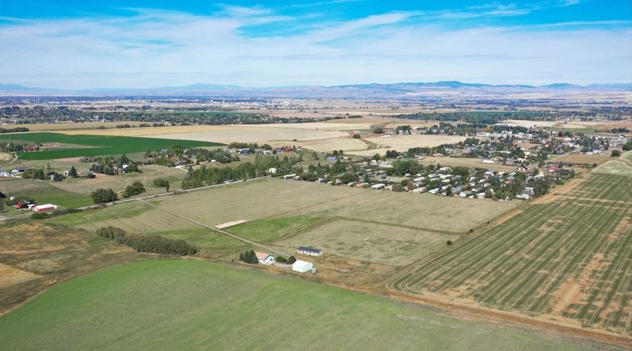 Aerial view of the open fields on the Hidden Valley Road property.